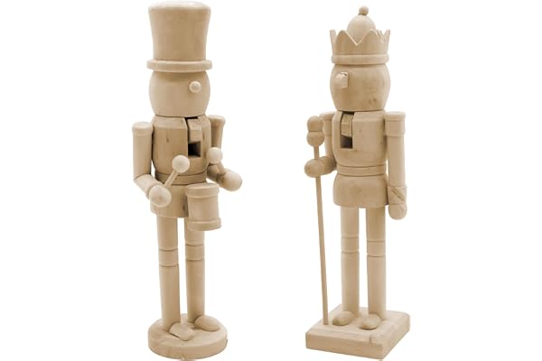 Spetebo Nötknäppare, figur 26 cm av trä för egen design – set om 2 – juldekorationsfigur att måla – julfigur, adventsfigur, träfigur, träsoldat, gör-det-själv-bord, dekoration, stativ