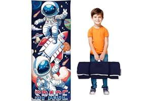 ALLDOMESS Saco de dormir para niños con almohada, tapete de siesta para niños y niñas, cálido saco de dormir para niños pequeños de 150 x 60 cm, tapete de dormir enrollable con doble cremallera para dormitorio