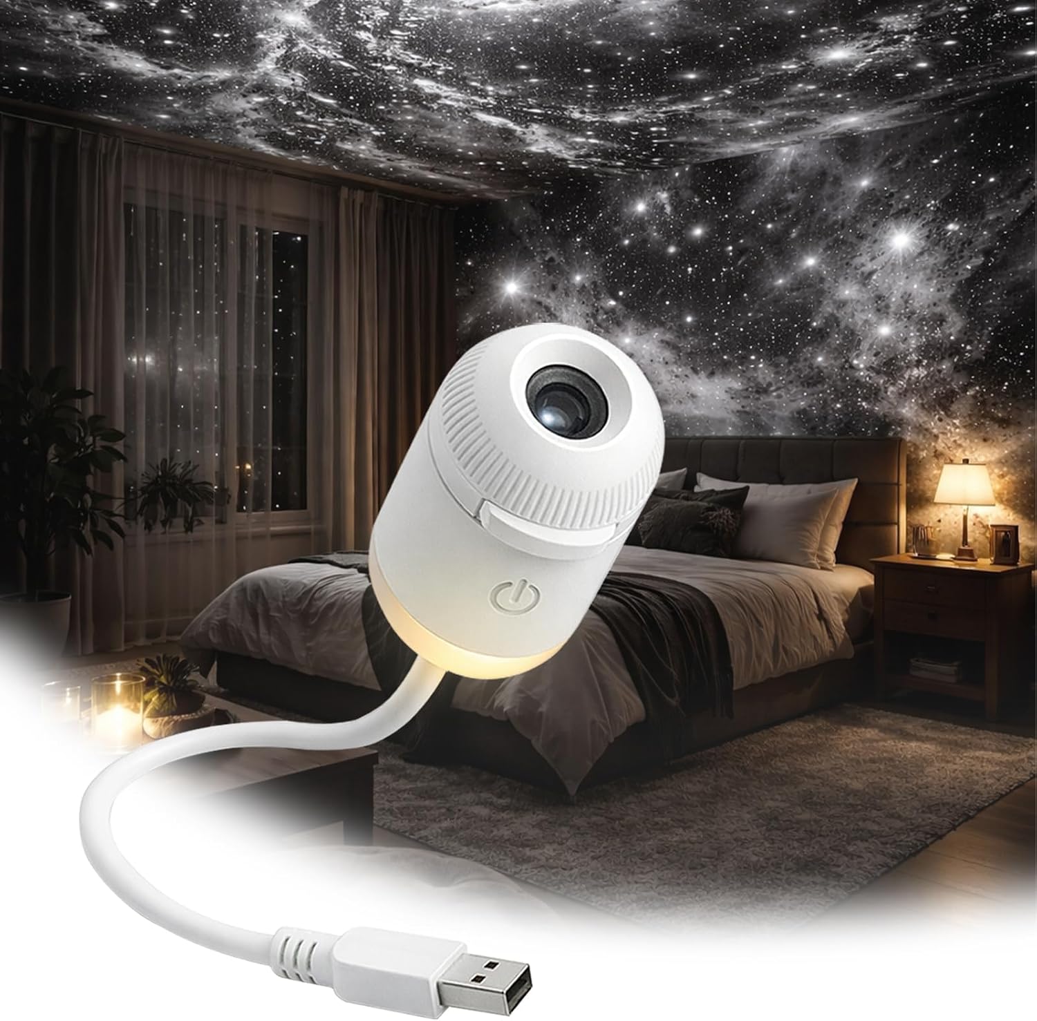 WANWEN 2-in-1 Galaxy Projector Night Light, Portable Galaxy Starry Sky Projector Lamp Night Light with HD Films, USB LED Starry Sky Night Light Projector, for Car and Bedroom Decoration (24-image)