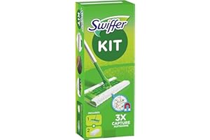Swiffer Starter Kit Scopa Con 1 Manico + 2 Panni Di Ricambio, Per Catturare E Intrappolare La Polvere