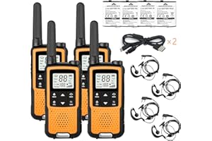 USB Rechargeable Walkie Talkies for Adults, Greaval PMR446 Walkie Talkie Long Range Walkie Talkies with Earpieces, License Free 2 Way Radio (Orange 4 Pack)