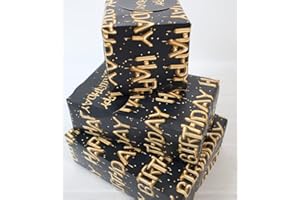 Abacus Cards Wrapping Paper 12367A Birthday Balloons Gift Wrap Pack with 2 Sheets & 2 Tags, FULLY RECYCLABLE, Black & Gold