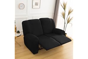 QELUS Stretch Recliner Chair Cover,6-Pieces Sofa Cover Slipcover Couch Covers,Armchair Cover Non-Slip Furniture Protector ,Elastic Spandex Soft Recliner Chair Protector with Side Pocket(2 Seater Black)