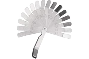CAMWAY Feeler Gauge 16Pcs Blades Stainless Steel Feeler Gauge 45 Angle Blades Offset 0.508-0.127 mm/ 0.005-0.020 inch Spark Plug Gap Tool Imperial/Metric Measuring Tool