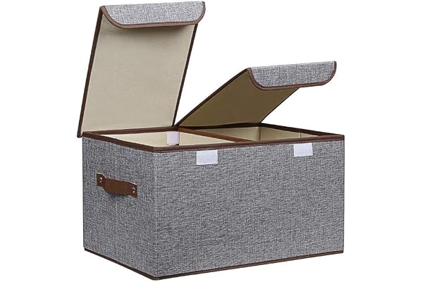 FLYNGO Foldable Cloth Organizer Storage Box for Wardrobe, Closet Basket Bin Organiser for Books, Toys, Other Supplies With Lid (Grey) (Grey)