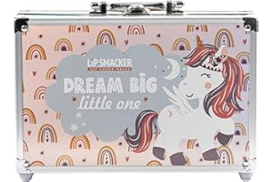 Lip Smacker Beauty Train Case, Zestaw Upominkowy do Makijażu, 22 Błyszczyki, 9 Łatwych w Aplikacji Cieni do Powiek, 2 Lakiery, 4 Pudry Rozświetlające i Spinki do Włosów dla Kreatywnego Wyglądu Dzieci