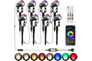 8 Garden Light LED Garden Spotlight RGBW 24V 24W Waterproof with APP Timer Remote Control, Bluetooth LED Lighting Warm