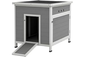 PawHut Wooden Duck House, Raised Poultry Coop with Ramp, Double Doors, Openable Asphalt Roof, Ventilation Holes, Removable Base, for 2-4 Ducks, Chickens, Geese, Light Grey