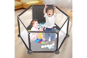 SIKOIMATE 6-Panel Baby Playpen for Babies & Toddlers, Anti-Slip Safety Play Yard with Breathable Mesh, Kids Indoor/Outdoor Activity Centre for Toddlers & Infants