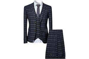 Allthemen Costume Homme 3 Pièces Tuxedo Slim Fit à Carreaux Deux Boutons d'affaire Mariage Trois Pièces Veste+Gilet+Pantalon Homme