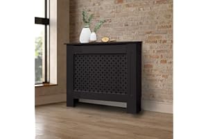 ECD Germany Cache-Radiateur Chauffage Moderne - 78x19x82cm - Noir Étagère en Bois MDF Housse Décorative Robuste Motif Nid d'abeille Murale Meuble de Rangement Design Traditionnel pour Salon Chambre