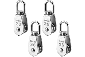 PUCSIQ 4 Stuck M25 Riemenscheibe Einzelne Riemenscheibenblock in Edelstahl 25mm Seilrolle Umlenkrolle Riemenscheibe aus Edelstahl für Maschinenlastrolle Seile Stahlseil, Silber