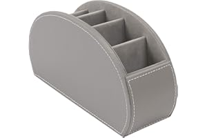 Osco Faux Leather Remote Organiser – 5 Sections/Compartments for Remotes, Pens, Make-Up, Office Accessories – Desk, Sofa or TV Stand Storage, Grey (12×22.5×7.8 cm)