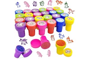 HBSFBH Einhorn Stempel Kinder, 24Stück Stempelset Tiere Selbstfärbende, Stempelset Tiere, Kinderstempel, Einhorn Stampers, Stempel Kinder, Niedliche Spielzeugstempel, für Weihnachten Party Taschenfüller