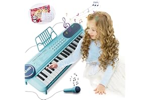 NORKBENG Clavier de Piano avec Microphone, Jouet Musical Portable à 37 Touches Bleues pour Les Filles de 2 Ans, Instrument de Musique Électronique Éducatif pour Enfants de 3, 4, 5, 6 Ans.
