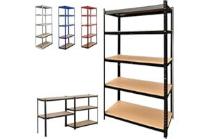 ROYALSWILL Garage Shelving Units - Heavy Duty 5 Tier Black Adjustable Shelving Shelf Racking Unit Storage Rack - 175KG Per Shelf - Metal Shelves Boltless Rack for Workshop, Shed, Office - 150cm x 70cm x 30cm