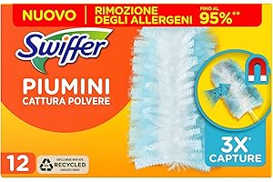 Swiffer Duster Piumini Catturapolvere, 12 Piumini, Cattura e Intrappola Polvere e Sporco, Raggiunge I Punti più Difficili della Casa, Fino al 95% di Allergeni in Meno