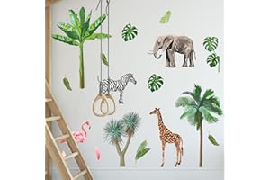astylishome Wall Stickers for Bedrooms Safari Animals Big Decal Perfect for Nursery Bedroom Decoration Removeable Watercolour Sticker Suitable for Kids Children 1502