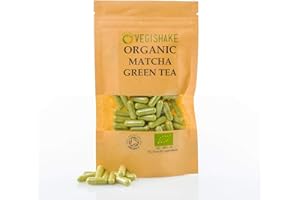 VEGISHAKE Organic Matcha Green Tea HPMC Capsule Energy EGCG Epigallocatechin Gallates Vegan Halal Kosher (90 Capsules)