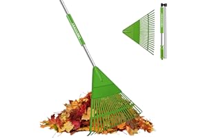ORIENTOOLS Gartenrechen für Blätter, verstellbar, leicht, Stahlgriff, Polystrauch-Laubbesen (verstellbar, hellgrüne Hand, 22 Zinken)