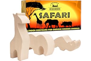 NEWURBAN Basswood Blanks for Carving Wooden Animals - Whittling kit with Rhino, Giraffe, Elephant - Wood Carving Kit for Beginners - Linden Woodworking Kit for Kids, Adults - 3 Unfinished Wooden Blocks
