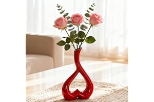 Arawat Vase Céramique Rouge Coeur - Déco Salon Moderne, Tulipe, Fleurs, Table - Pour Herbe de la Pampa, Esthétique Nordique - Mariage, Cadeau - 26 cm