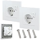 BAYON Socket with Wall Switch (Pack of 2) - Control Your Devices and Save Energy - Recessed Mechanism with Schuko Power Socke