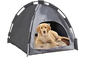 FELLFLYING Foldable Cat Tent For Outside - Pet Teepee Tent With A Cooling Bed Mat | Breathable Washable Dog Bed Outdoor Indoor Pet House