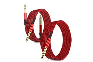 RUXELY kabel instrumentowy TRS 6,35 mm 3 m 2-pak, prosty przewód łączący 1/4 cala męski jack stereo audio, zbalansowany kabel 6,35 mm do gitary elektrycznej, basu, keyboardu, miksera, wzmacniacza, kolumny, equalizera