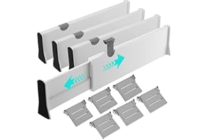 CAIXINYI 4 Separateur Tiroirs réglables en plastique, longueur réglable 37,5-54 cm, hauteur 10 cm, 6 séparateurs, Séparateur De Tiroir adaptés à une variété de rangementde tiroirs tels que cuisine(blanc)