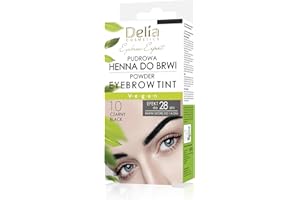 ‎DELIA COSMETICS Delia Cosmetics - Farba Pudrowa - CZARNA - Henna do Brwi - Wystarczy Zmieszać z Wodą - Trwałość do 4 Tygodni – 20 Łatwych Aplikacji – Podkreśla, Pogrubia, Przyciemnia i Zagęszcza Brwi