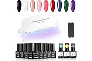 GELFAVOR Kit Semipermanente Unghie con UV LED Lampada 14 Pezzi, 9 Coloris Nero Bianco Rosa Rosso Verde Viola Smalto Semipermanente Unghie, Kit di Partenza Soak Off Nail Art Manicure Set
