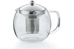 kela Glas Teekanne mit Siebeinsatz, Teekanne Glas 1,5 l CYLON, Glaskanne für losen Tee und Teebeutel, Teebereiter