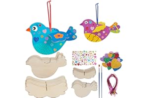 LOPOTIN 16set 3D Vögel Frühling Bastelset Ostern Basteln Kinder Deko 16 Holz Vogel mit 20 Hanfseil Strass Selbstklebend Oster Deko zum Aufhänge Geschenke Idee für Jungen und Mädchen