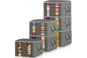 Frasheng 6 Piezas Cajas Almacenaje Ropa, 85L Almacenaje Bajo La Cama, Bolsa de Almacenamiento para Ropa Plegable, Bolsa de Almacenamiento de Ropa con Mango para Guardar Ropa, Edredones, Mantas, Gris