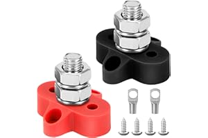 QIMEI-SHOP Morsettiera di Distribuzione dell'alimentazione della Batteria M10 Morsettiera Batteria BusBar 12V-48V per Auto Camion Camper Barca Rosso e Nero 2 Pezzi