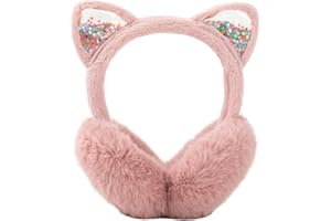 PORUPAEL Girls Cat Ear Muffs Women's Earmuffs Adjustable Faux Fur Earmuffs Winter Plush Ear Muffs Foldable Warm Windproof Ear Warmer for Women Girls Birthday Christmas Thanksgiving Gifts