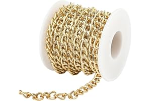 ETEAMCAN Gold Chain for Jewellery Making, 20 Feet Golden Jewellery Necklace Making Chains for Necklaces Crafts Picture Hanging Gold Chain 10mm