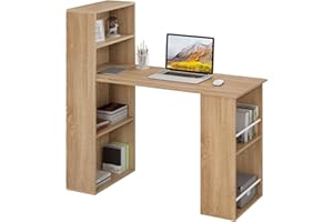 eSituro SCD0227 biurko, narożne biurko z półkami, biurko komputerowe z miejscem do przechowywania, białe nowoczesne, mały stół, do salonu, biura domowego, gabinetu, biura, 122 x 120 x 55 cm