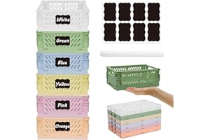 Aiuuee 6 Pièces Caisses Pliable Cagettes Plastique Mini Empilable Paniers de Rangement avec Poignée pour Cuisine Chambre à Coucher Bureau(15 x 9,8 x 5,7 cm)