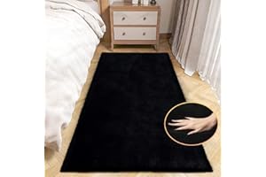ORINOVA Teppich Läufer Schwarz Flauschig 60x180 cm Kunstfell Teppich Schlafzimmer Bettvorleger Weich Wohnzimmer Kinderzimmer Waschbar Rechteckig