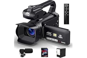 QUICKCLAP Camcorder 4K Video Camera HD Auto Focus 64MP 60FPS 18X Zoom Digital Vlogging Camera for YouTube 4.0" Touch Screen WiFi Webcam Video Camera with Lens Hood, Stabilizer, Microphone, 64G SD Card, Battery