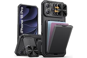 Vihibii Skal iPhone 18 Pro Kortfack och Ställning, Svart | RFID-blockering, Skjutbar Kamera, Kickstand, Stöttåligt Heavy-Duty