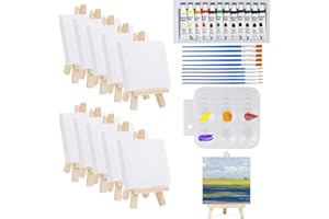 TOPBELIEF 47Pcs Mini Canvas and Easel Set，Small Canvases for Painting,Mini Easel,with 12 Colors of Paint, Paint Brushes, Rectangular Palette for Drawing, Oil Painting, Tabletop Art Crafts, Artist