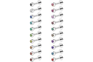 BBTO 20 Stück Edelstahl Lippe Labret Zirkonia Nase Zucht Hantel Piercing, 16 Gauge