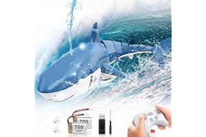 BAYEHNGS Pool Toy, Remote Control Shark Toy for Boys, Bath Toy for Kids, High Simulation Shark RC Boat Boy Toy with Light & Spray Water, Gift for 6+ Year Old Boys Girls, Blue