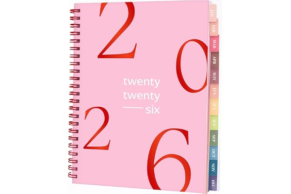 Rileys Agenda Journalier 2026, Planner 2026 Scolaire et Familial, Semainier et Planificateur Hebdomadaire Mensuel, Agenda Professionnel à Spirale pour Fille (Float, Rose, 20 x 15 cm, Français)