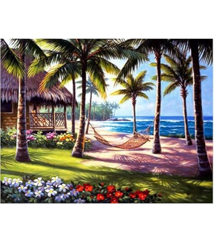 Diamond Painting Cocotier Au Coucher Du Soleil,5D DIY Broderie Diamant Painting Kits,Adultes Diamant Peinture Strass Point De Croix Diamant Arts Craft