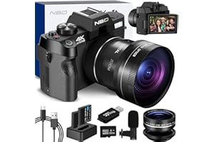 Cámara Digital NBD de 4K 48MP con Enfoque Automático y Zoom Digital 16X, Pantalla Abatible de 3.0 Pulgadas con Rotación de 180 Grados, Lente Gran Angular y Macro, Tarjeta de Memoria de 32GB