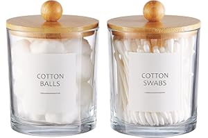 Onsogi Lot de 2 bocaux d'apothicaire en verre avec couvercles en bambou pour l'organisation de la salle de bain, le support Q Tip et le support de boule de coton sont parfaits pour la décoration de